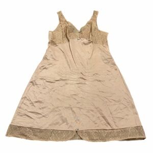 70s/80s European Vintage Triumph Silky Lace Floral Appliqué Slip Dress (Nude)M/L